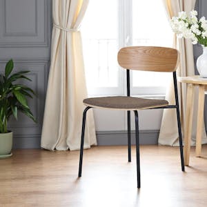 Chaise en bois style écolier avec assise tissu marron (lot de 2) BERLIN